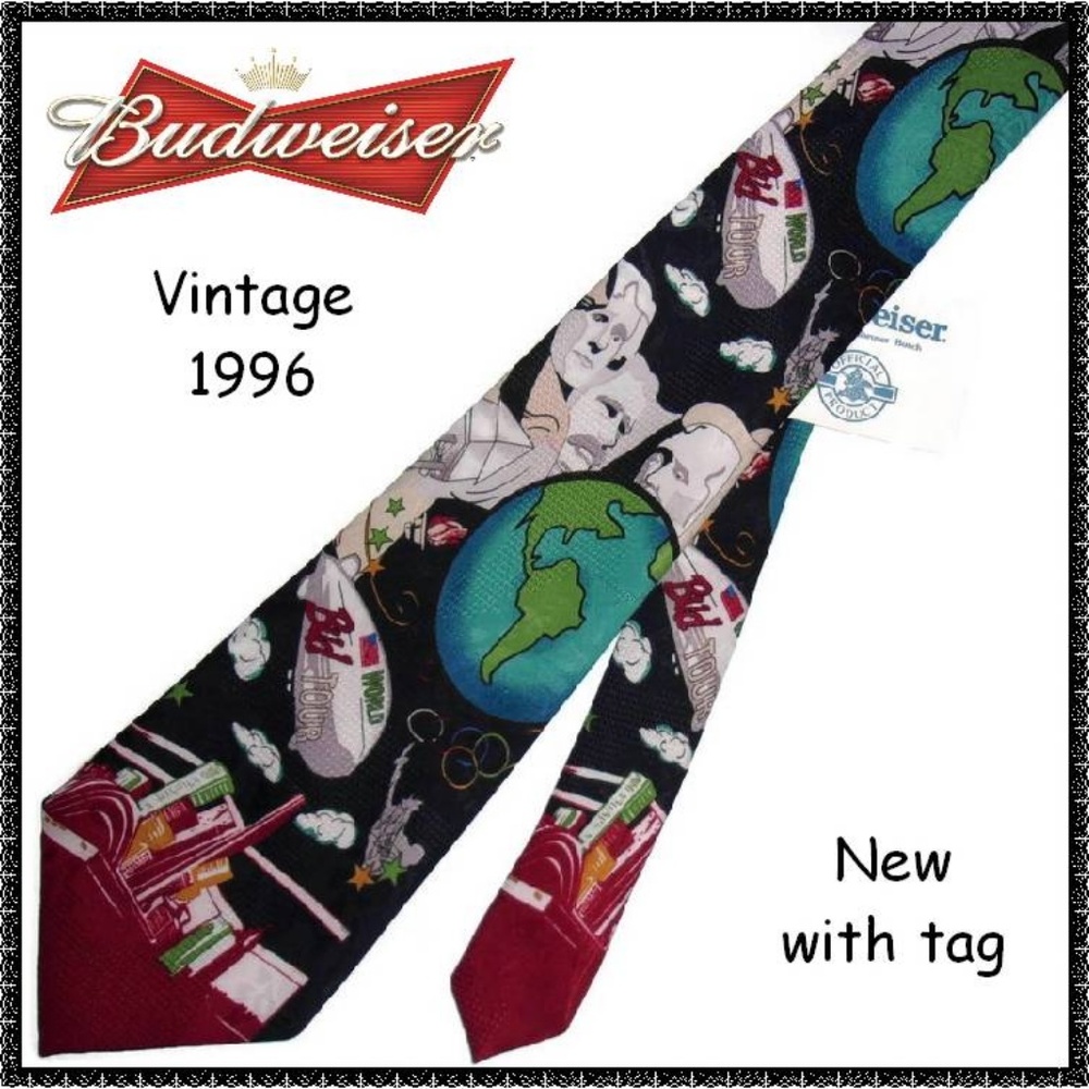 BUDWEISER Necktie VINTAGE 1996 WORLD TOUR New NWT